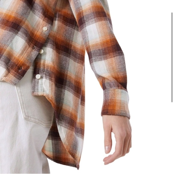 Madewell Twill Flannel Side buttons oversized boyfriend shirt Size Large - Picture 2 of 4